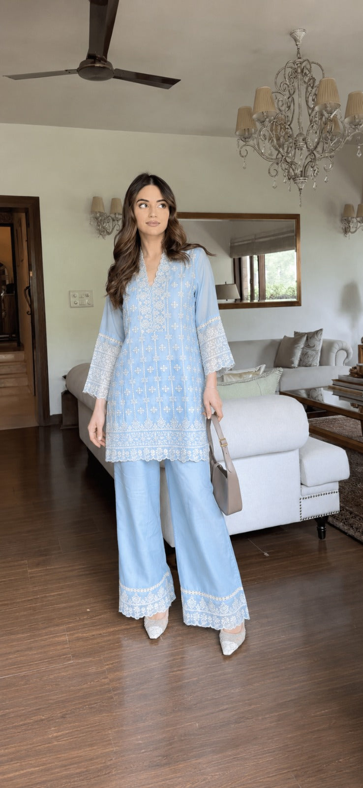 Powder Blue Chikankari Cord Set