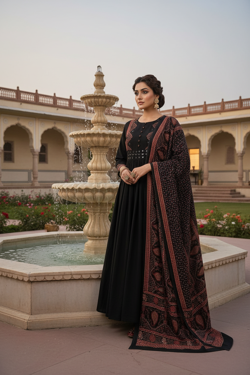 Black Anarkali - Palace Fountain