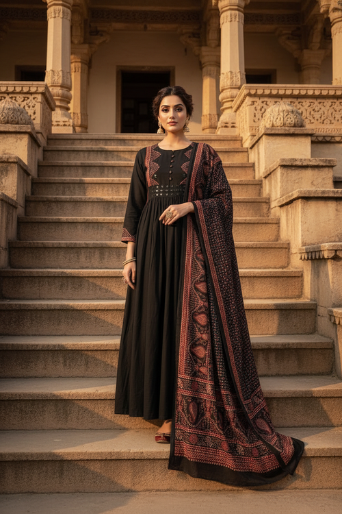 Black Anarkali - Temple Steps