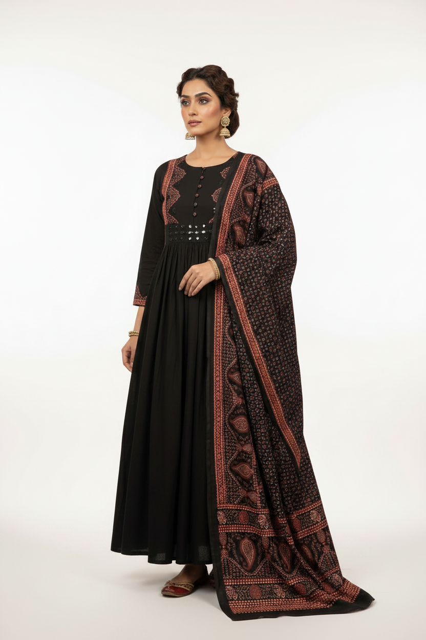 Black Anarkali - White Background