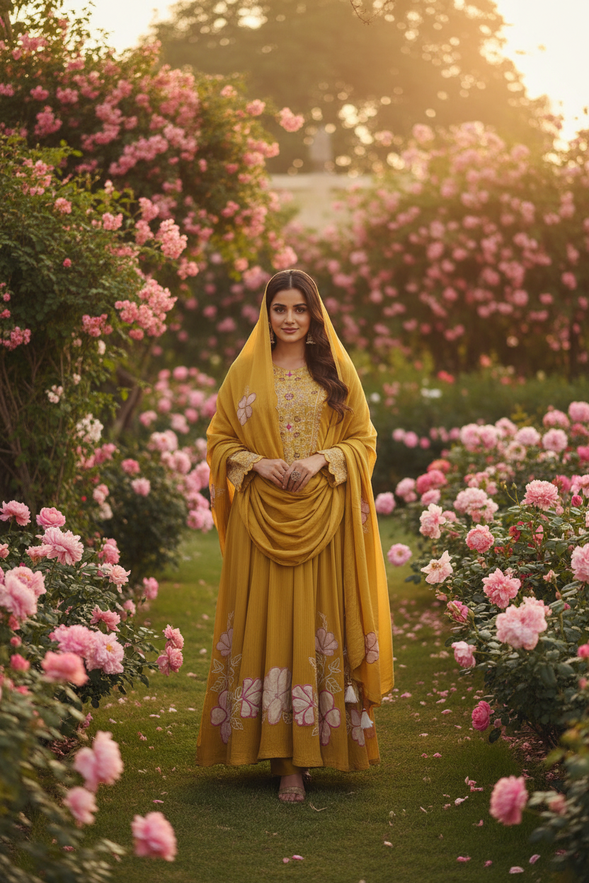 Mustard Anarkali - Garden