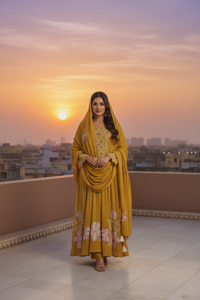 Mustard Anarkali - Rooftop