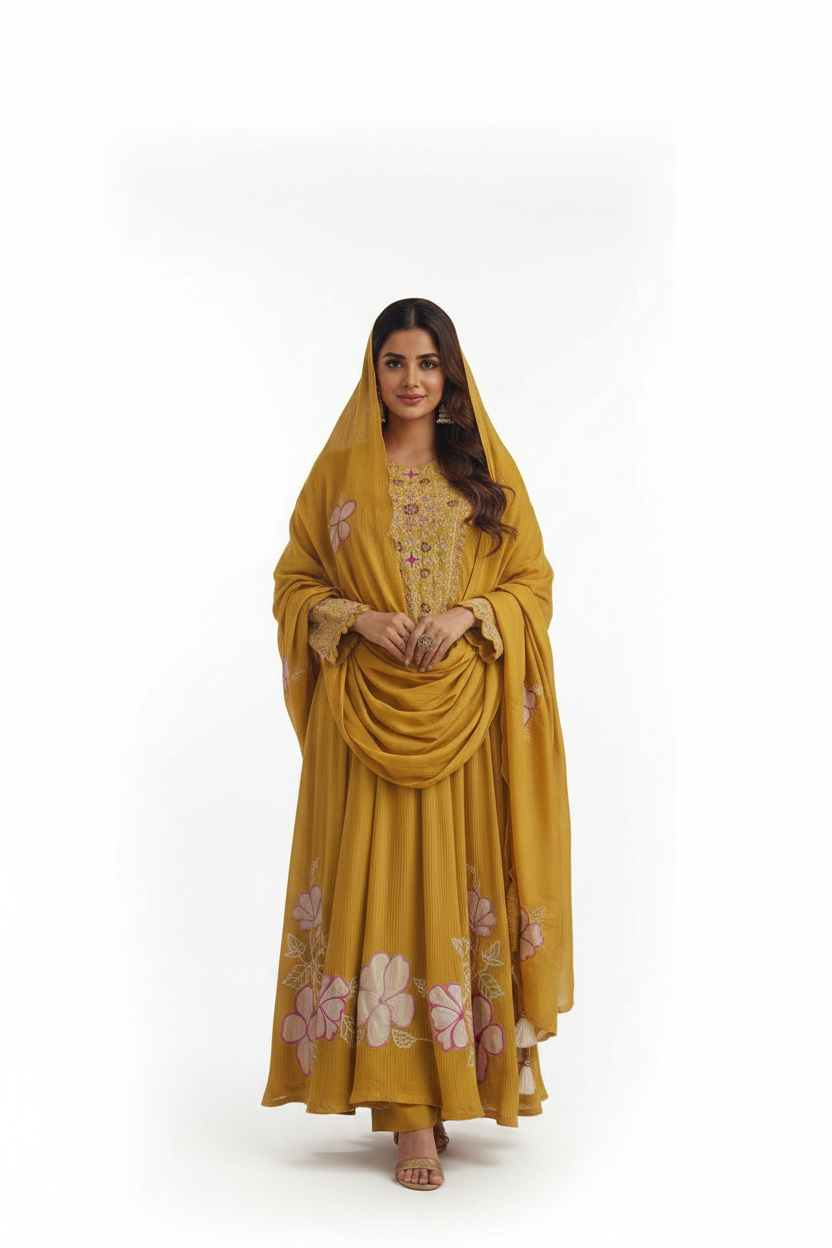 Mustard Anarkali - White Background