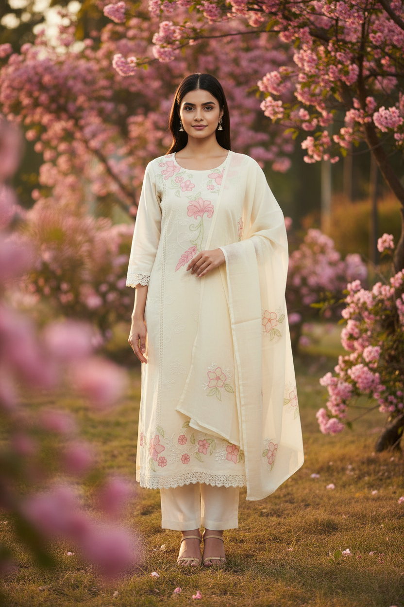 Off-White Kurta - Garden