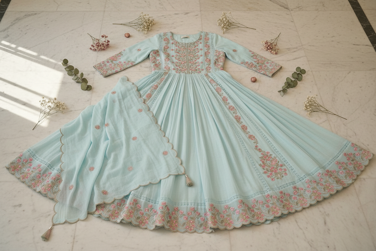 Powder Blue Anarkali Set