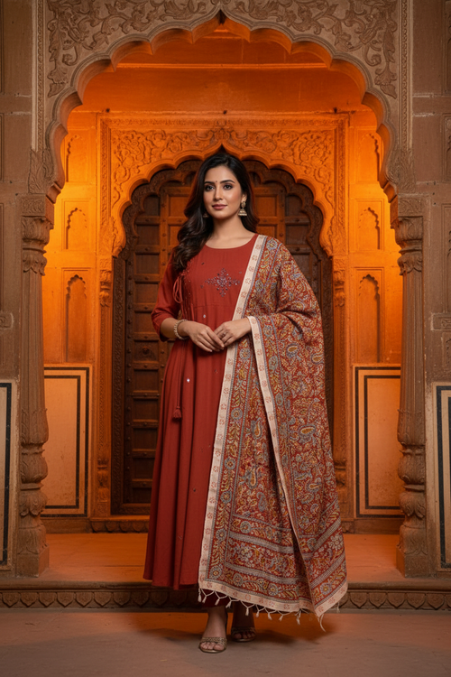 Rust Red Kalamkari Set - Haveli