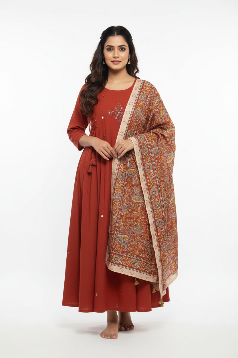 Rust Red Kalamkari Set - White Background