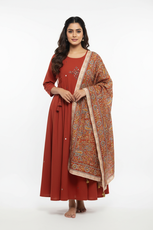 Rust Red Kalamkari Set - White Background