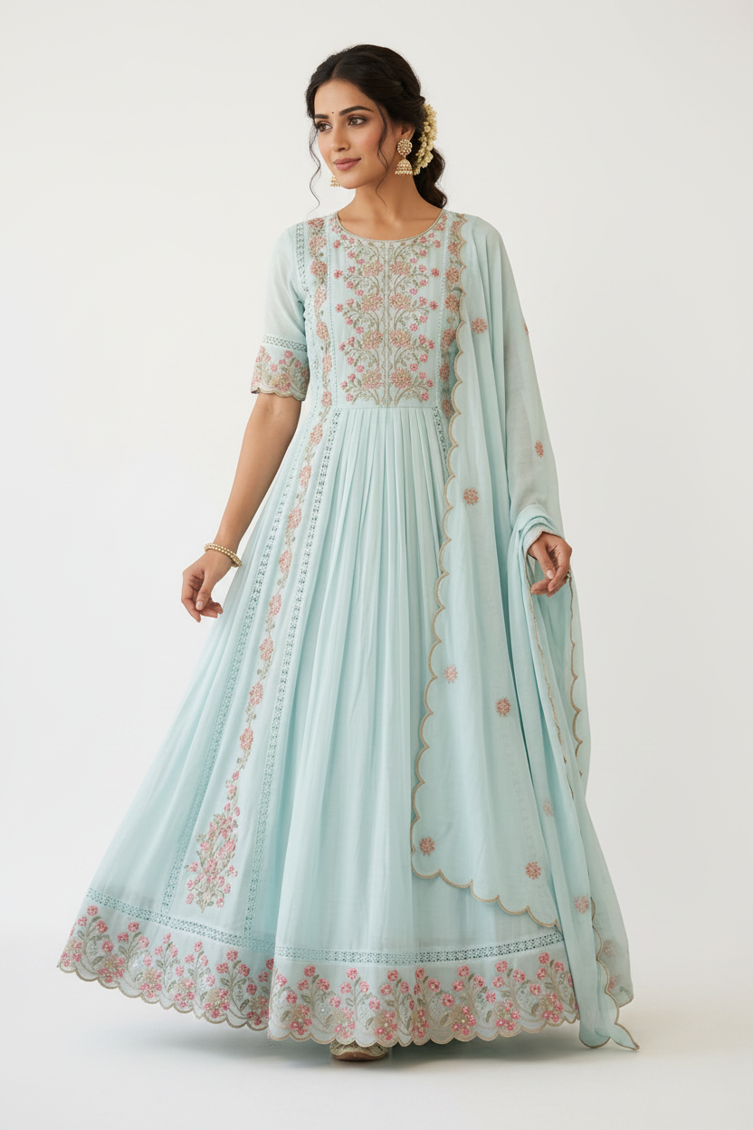 Sky Blue Anarkali - White Background