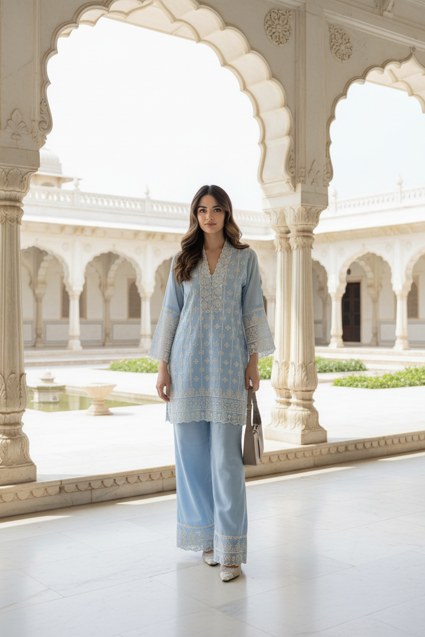 Sky Blue Coord Set - Mughal Palace