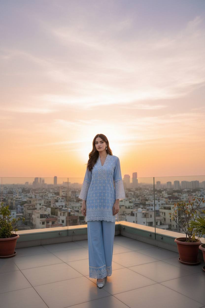 Sky Blue Coord Set - Rooftop Sunset