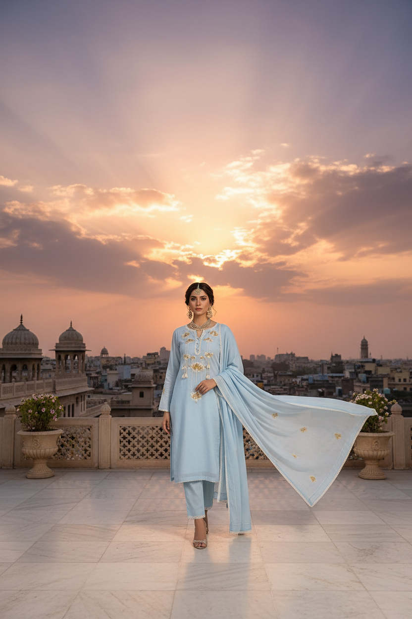 Sky Blue Kurta - Rooftop