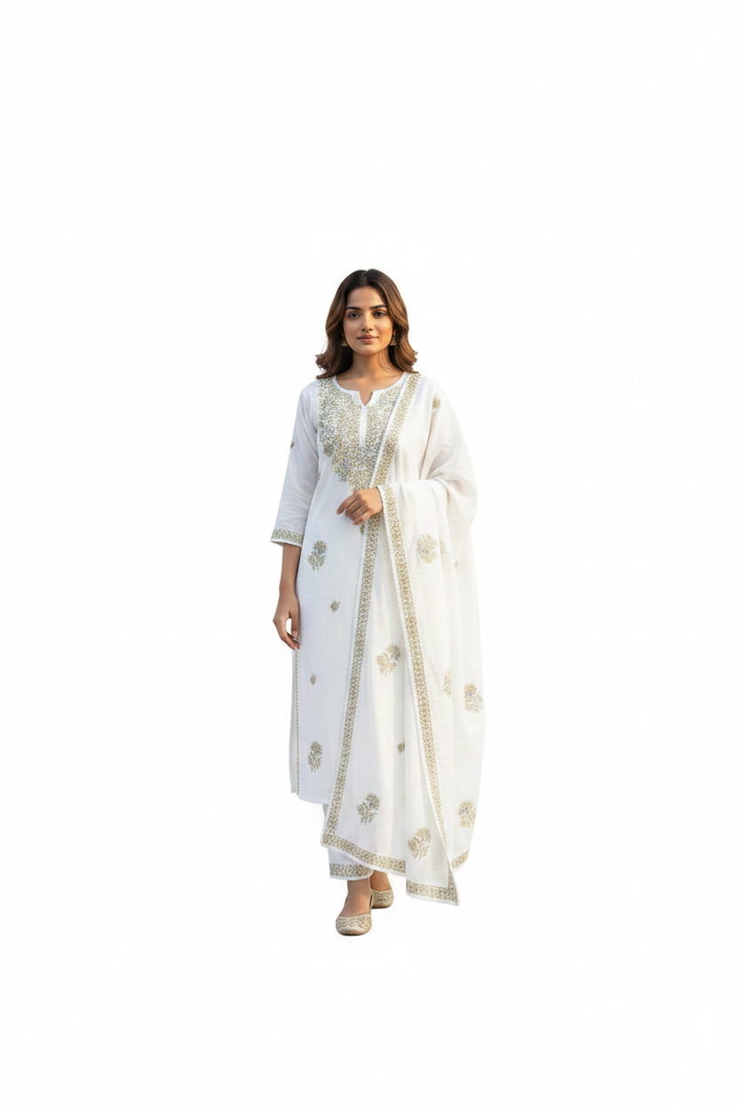 White Zari Suit - White Background