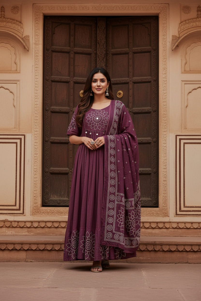 Wine Bandhani Anarkali - Haveli