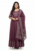 Wine Bandhani Anarkali - White Background
